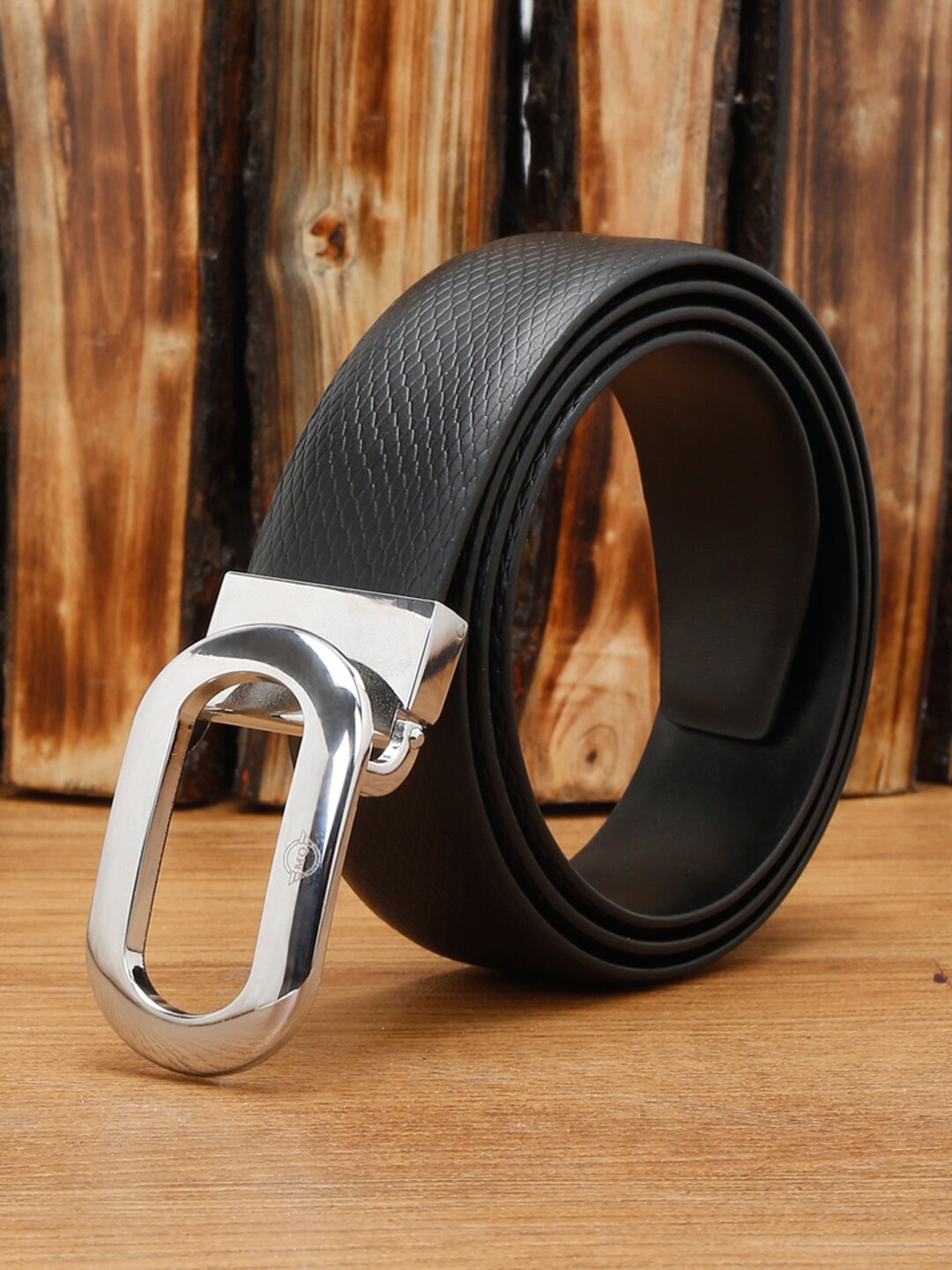

MUTAQINOTI Men Textured Leather Formal Belt, Black