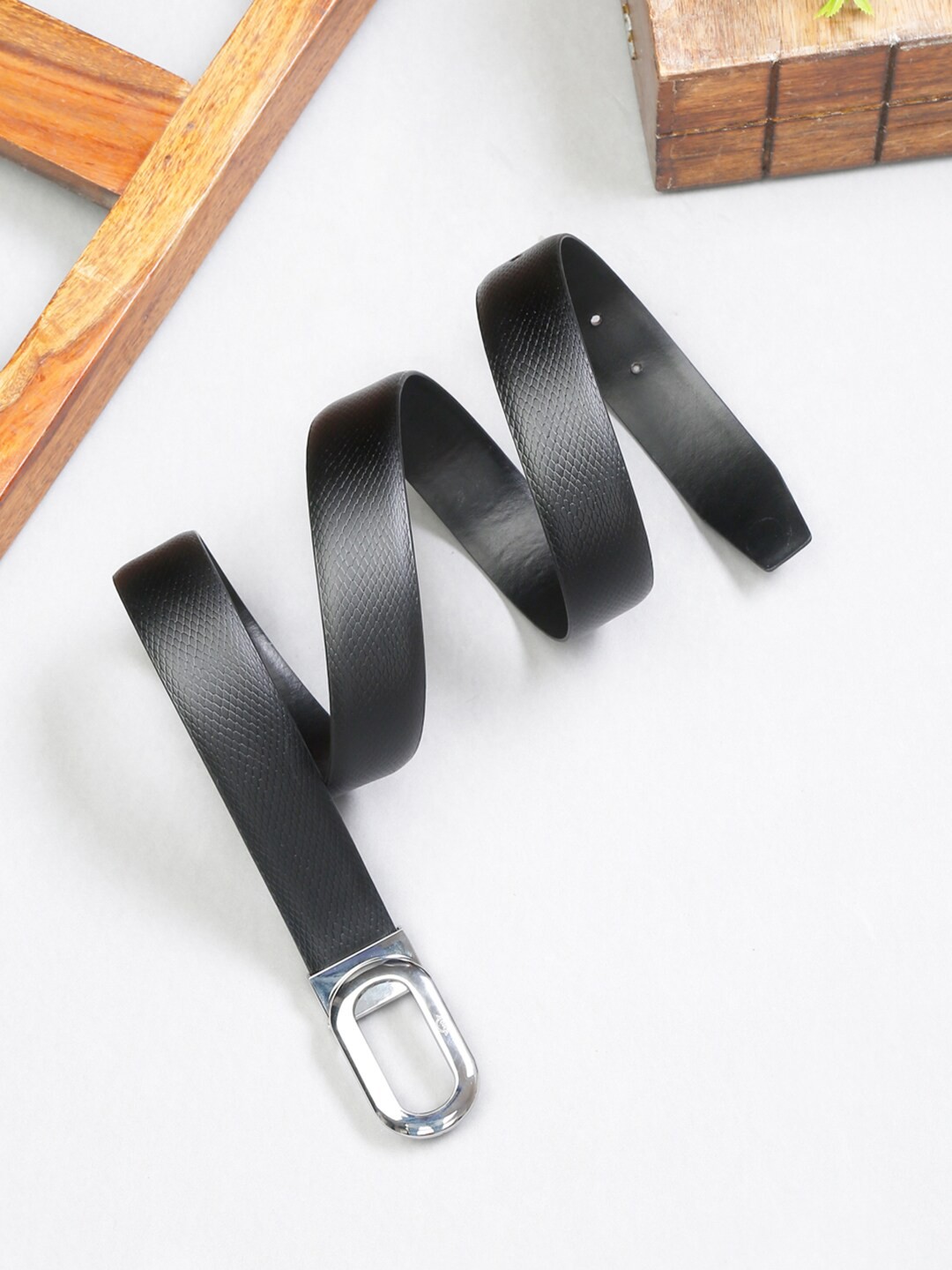 

MUTAQINOTI Men Textured Leather Formal Belt, Black