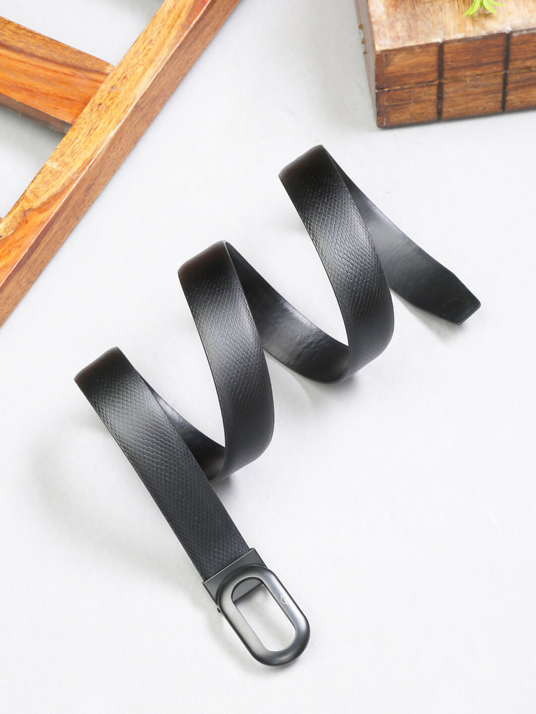

MUTAQINOTI Men Black Leather Formal Belt