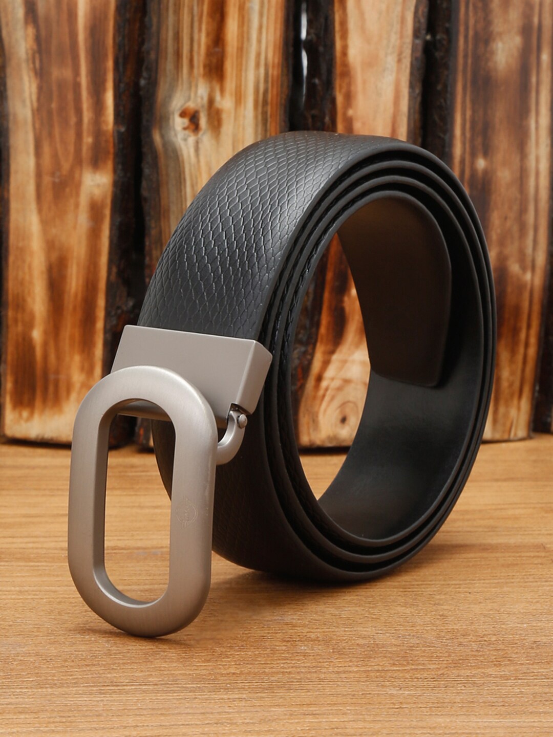 

MUTAQINOTI Men Textured Leather Formal Belt, Black