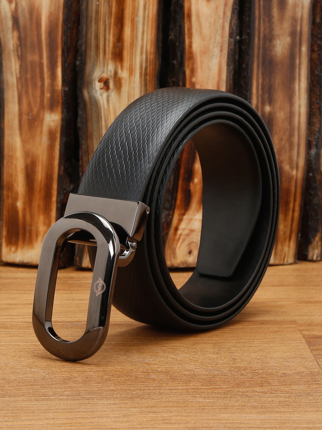 

MUTAQINOTI Men Textured Leather Formal Belt, Black