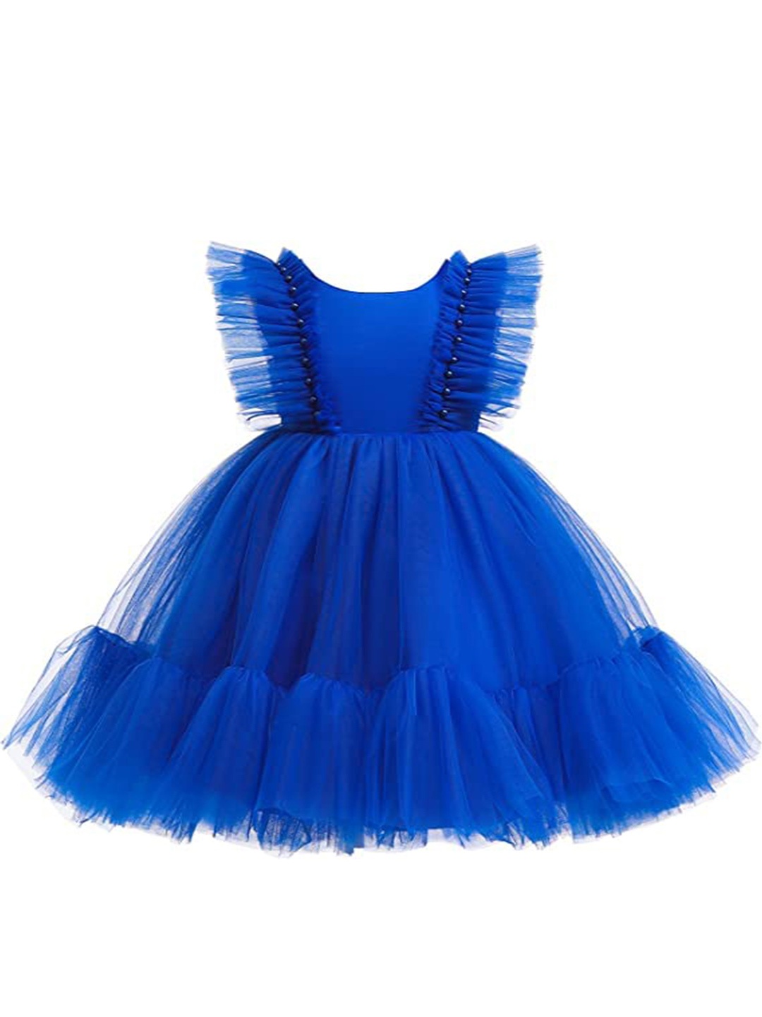 

R Cube Girls Round Neck Satin Sleeveless Fit and Flare Dress, Navy blue