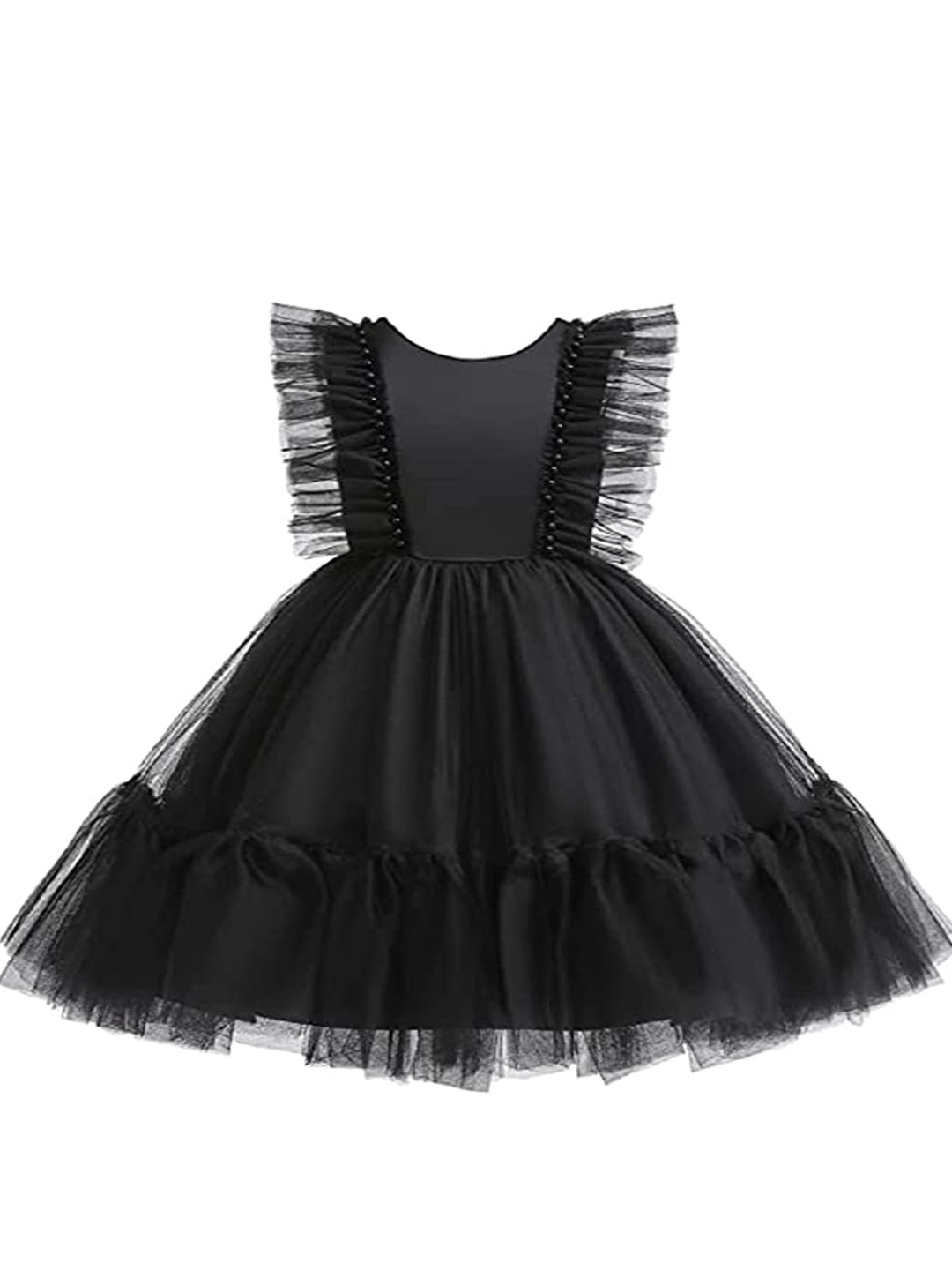 

R Cube Girls Round Neck Satin Sleeveless Fit and Flare Dress, Black