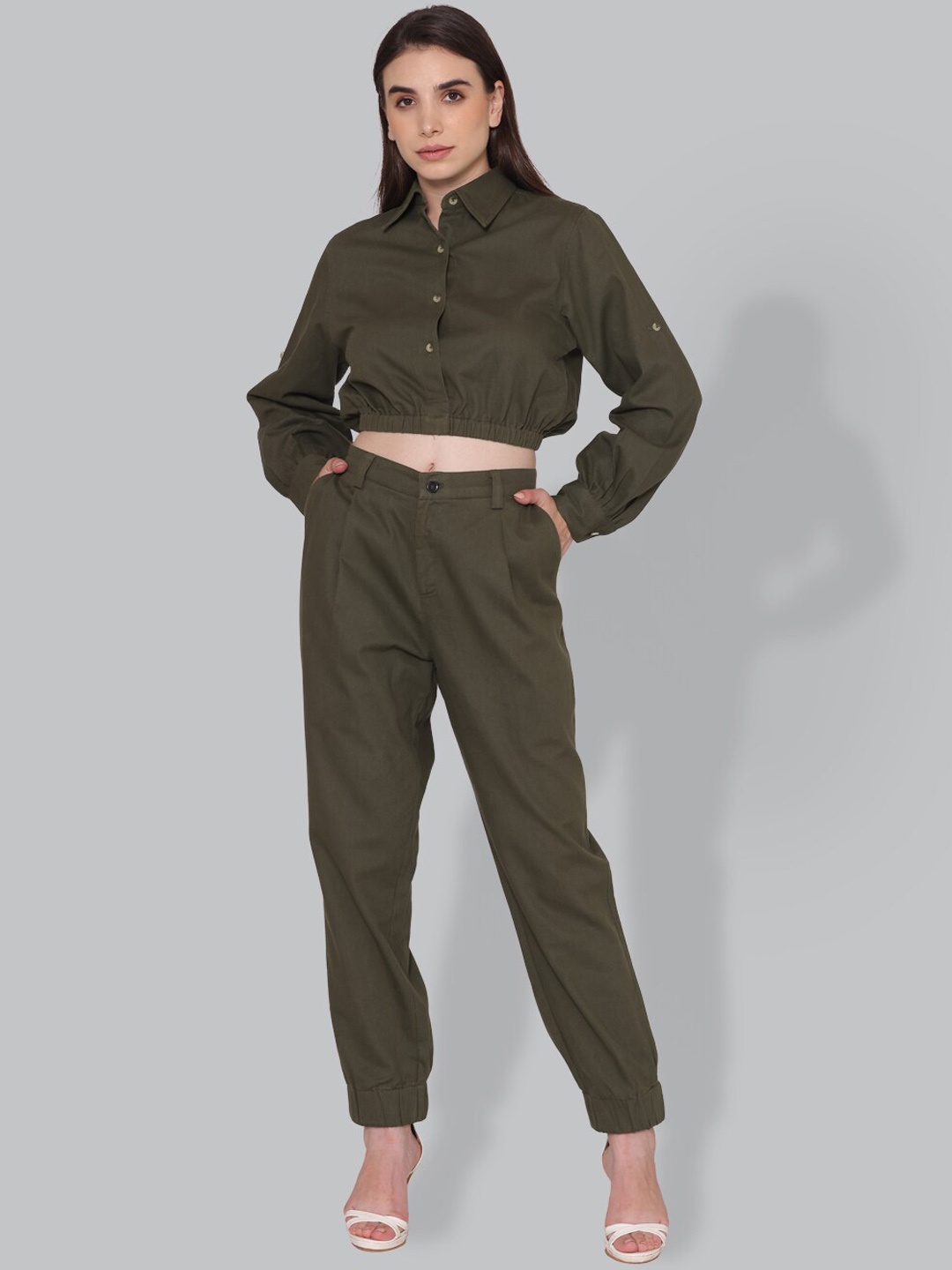 

CUFFS N LASHES Women Shirt & Joggers, Olive