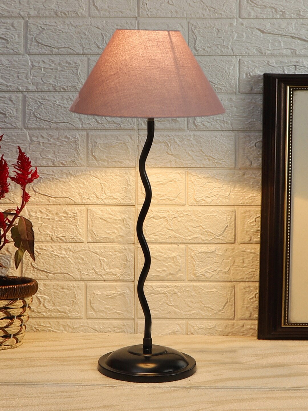 

Devansh Grey & Black Textured Cotton Zig Zag Table Lamp With Iron Base