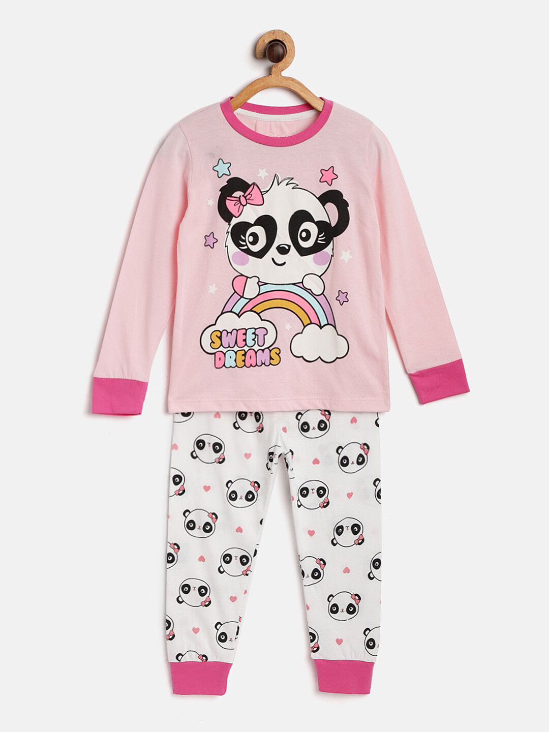 

YK Girls Conversational Printed Night Suit, Pink