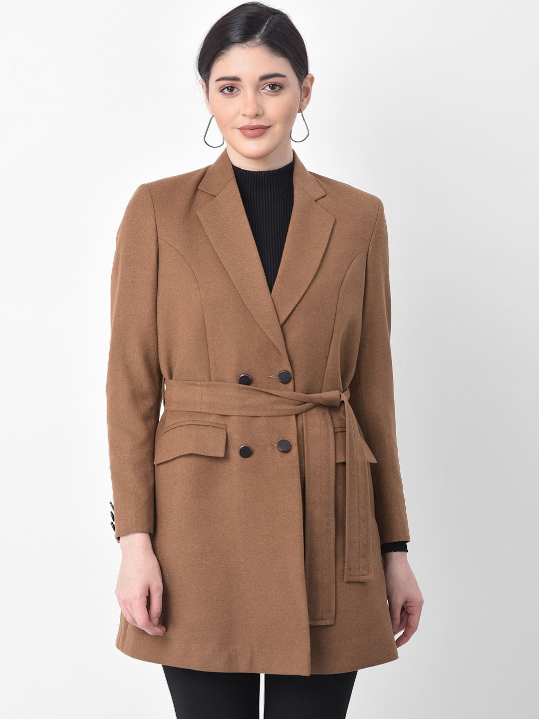 

AUDSTRO Women Woollen Double Breasted Overcoat, Brown