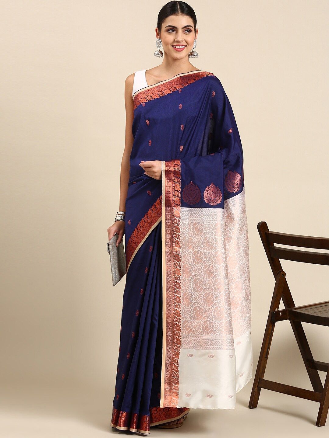 

Pavechas Woven Design Zari Banarasi Saree, Navy blue