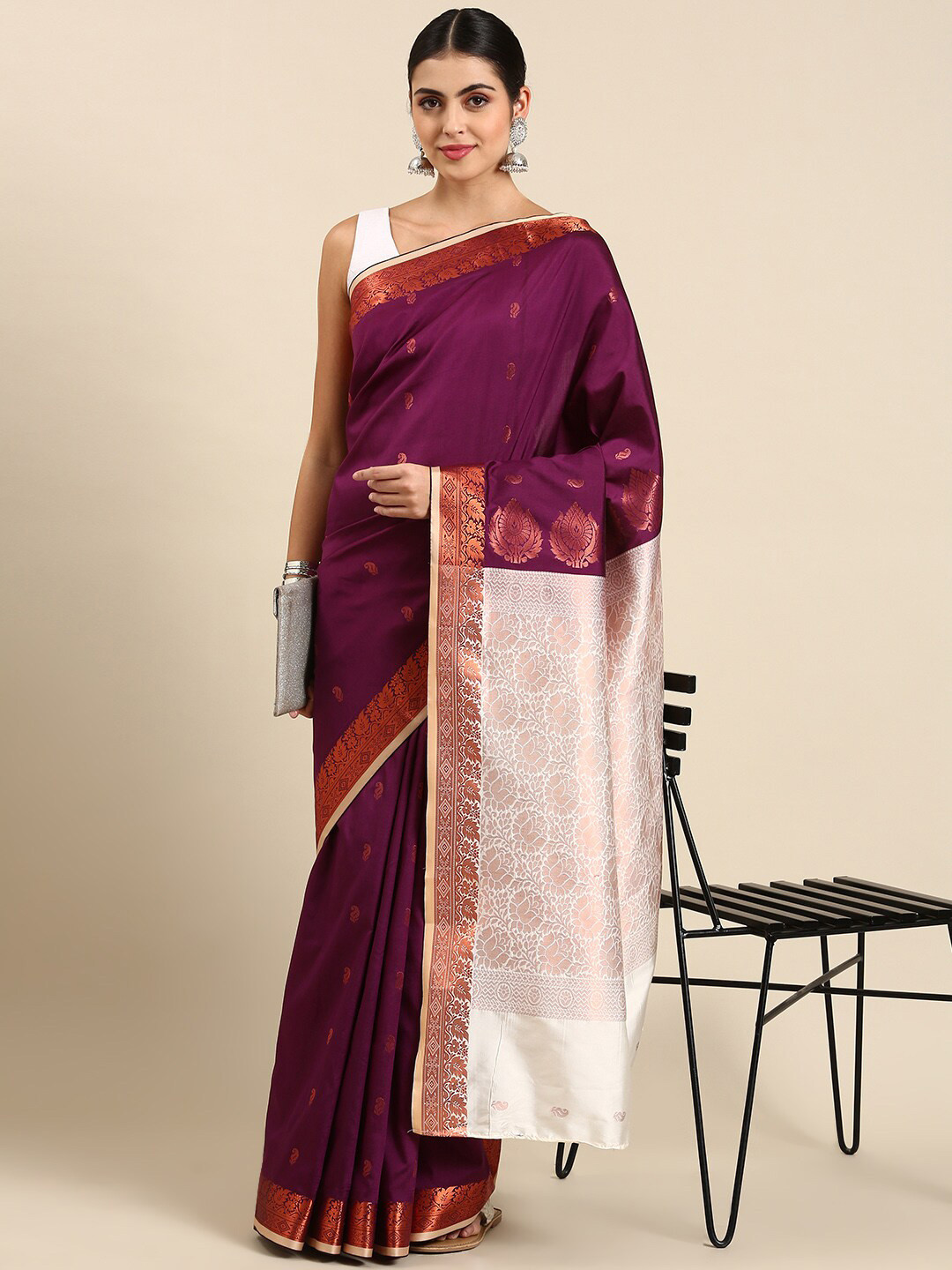 

Pavechas Woven Design Zari Banarasi Saree, Magenta