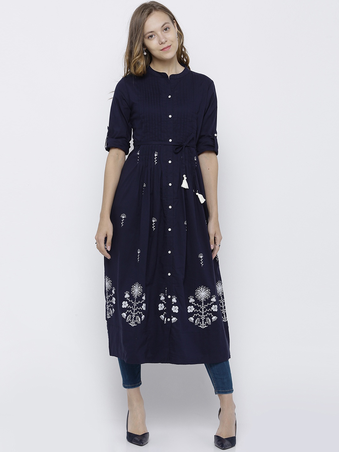 

Vishudh Women Navy Blue Printed A-Line Kurta