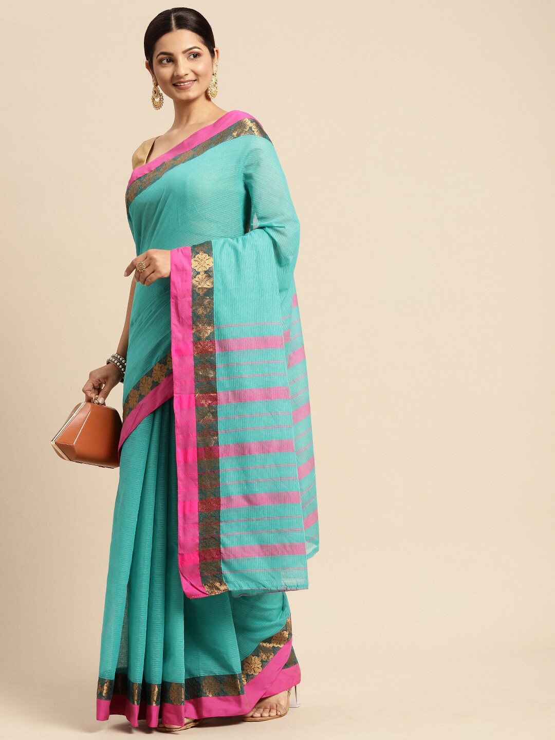 

Pavechas Zari Detailed Pure Cotton Venkatgiri Saree, Blue