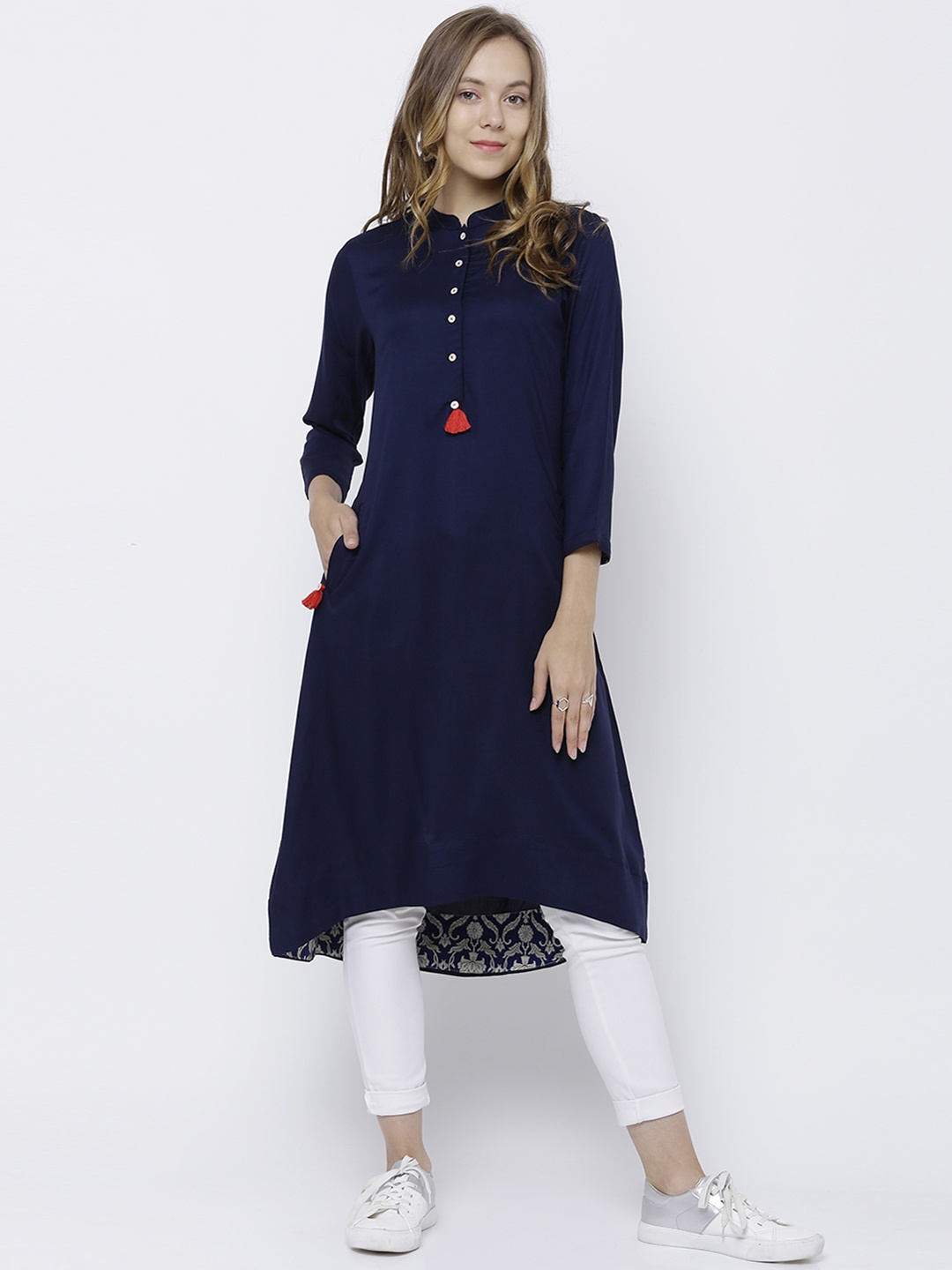 

Vishudh Women Navy Blue Solid A-Line Kurta