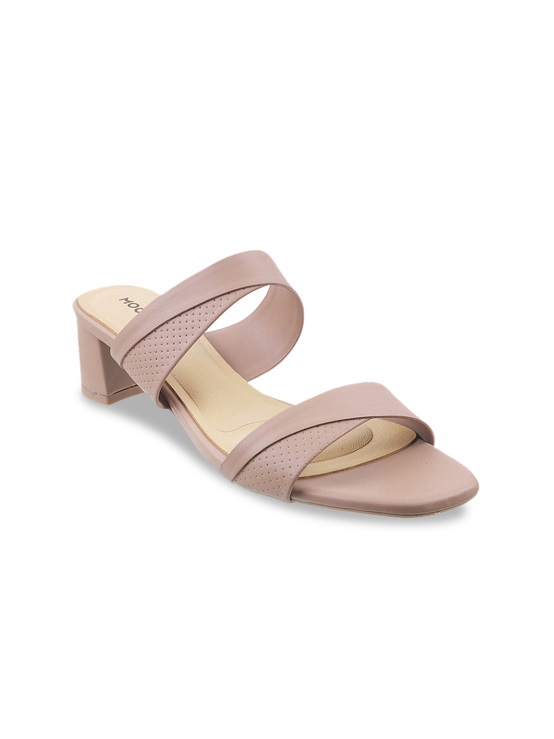 

Mochi Textured Open Toe Block Heels, Beige