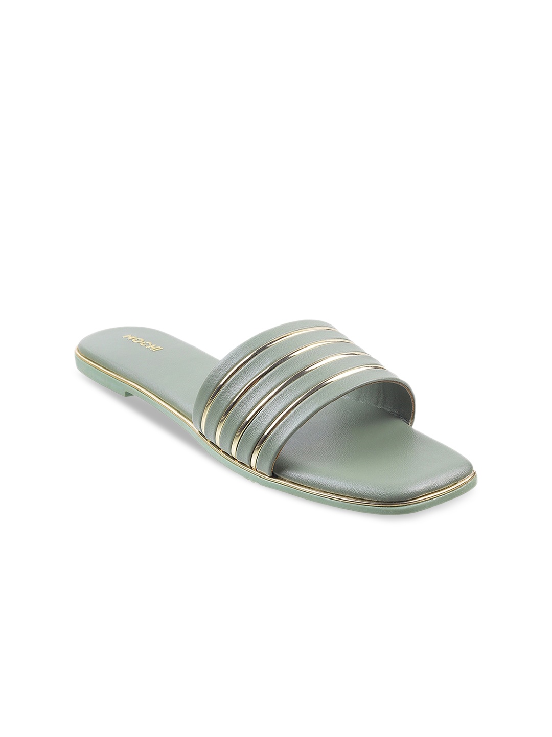 

Mochi Women Striped Open Toe Flats, Sea green