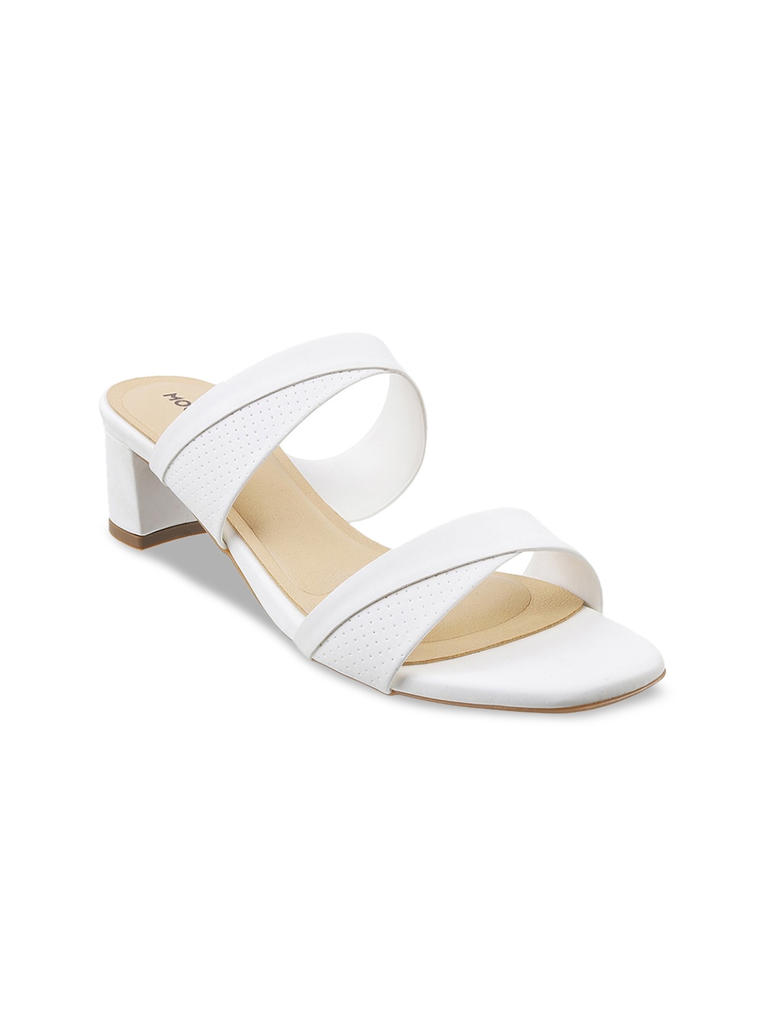 

Mochi Textured Open Toe Block Heels, White