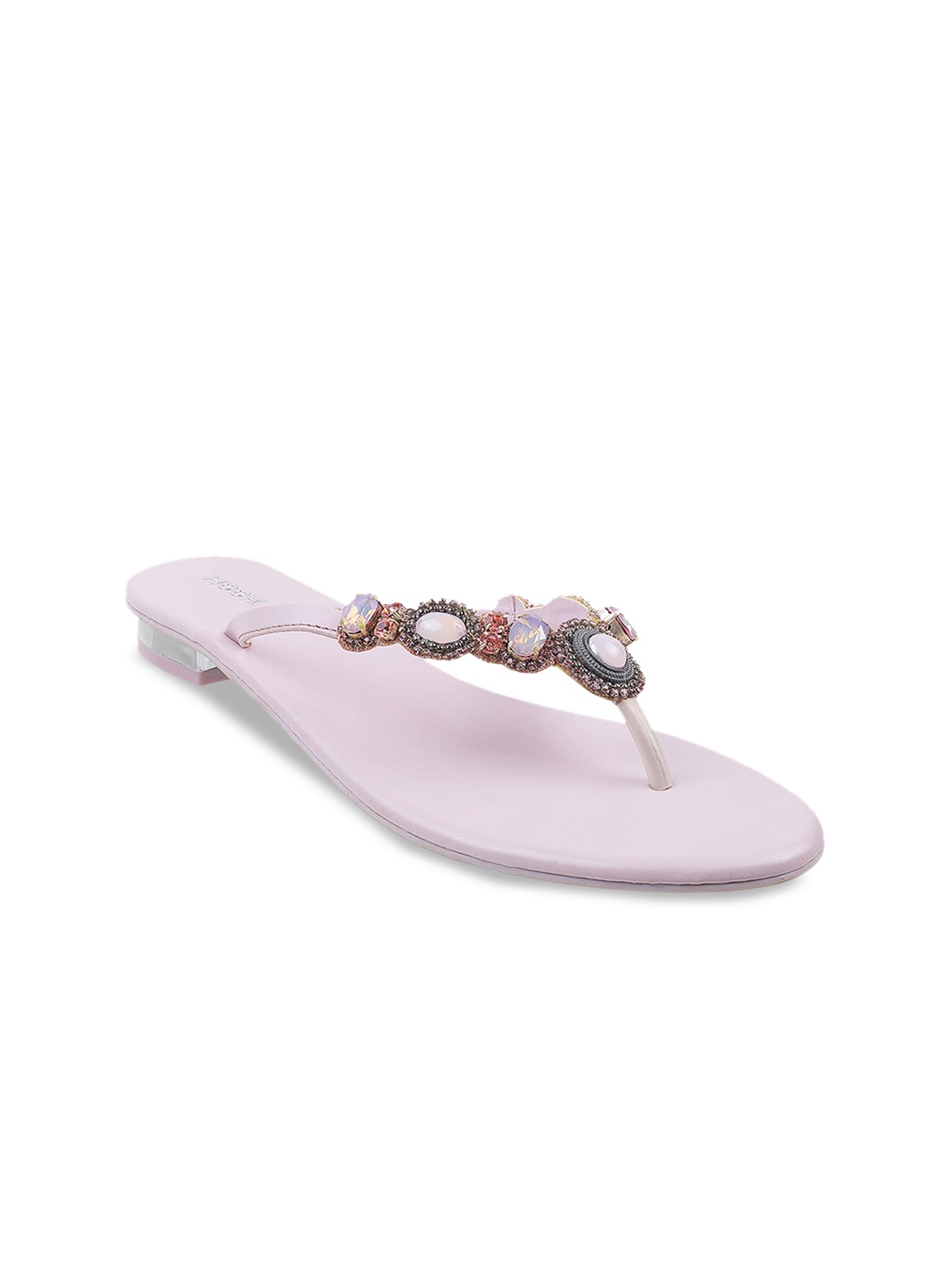 

Mochi Women Embellished Open Toe T-Strap Flats, Lavender