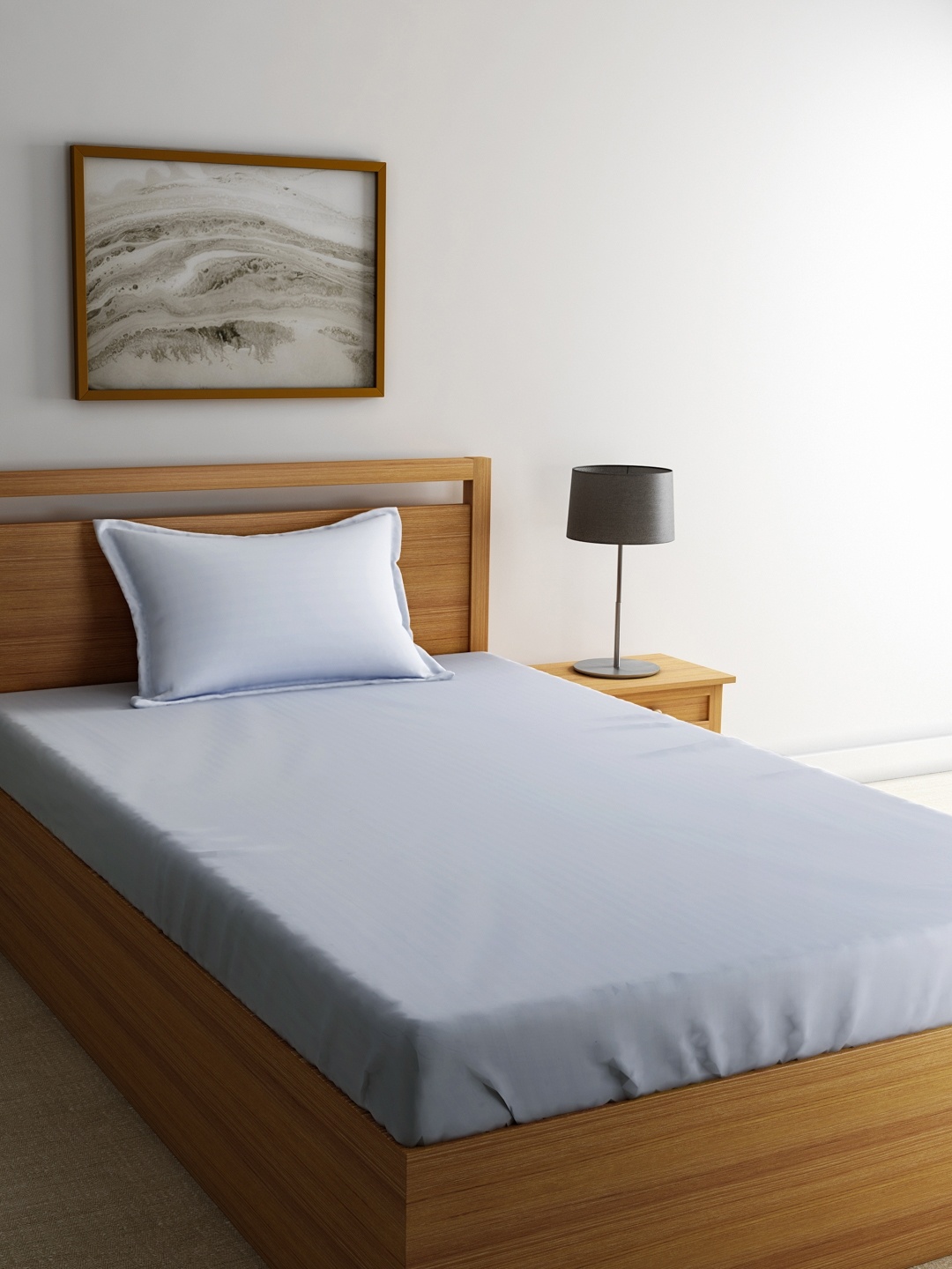 

Dreamscape White Striped Cotton Sinlge Bedsheet with 1 Pillow Cover
