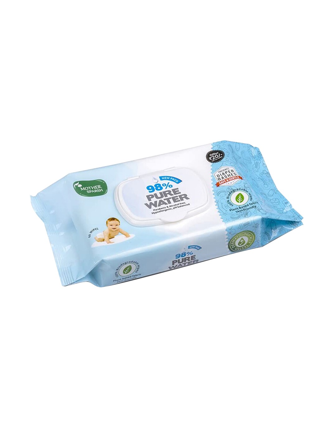 

Mother Sparsh 60 Pcs Kids 98% Water Based Mild Scented Baby Wipes, White