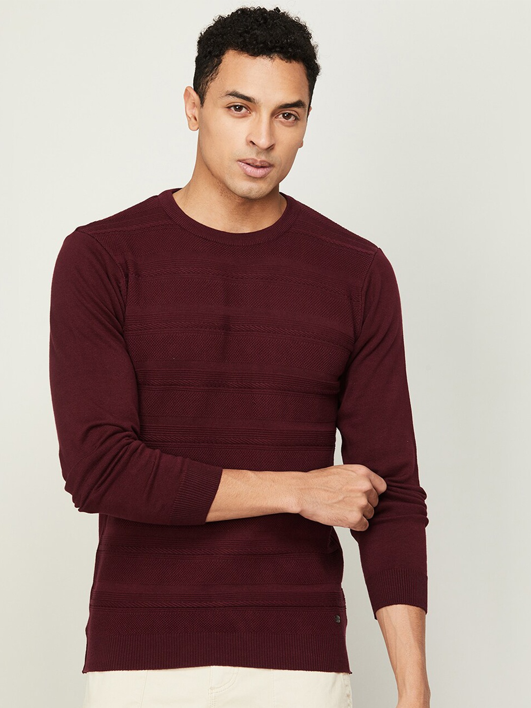 

Fame Forever by Lifestyle Men Ribbed Pullover Cotton Sweater, Maroon