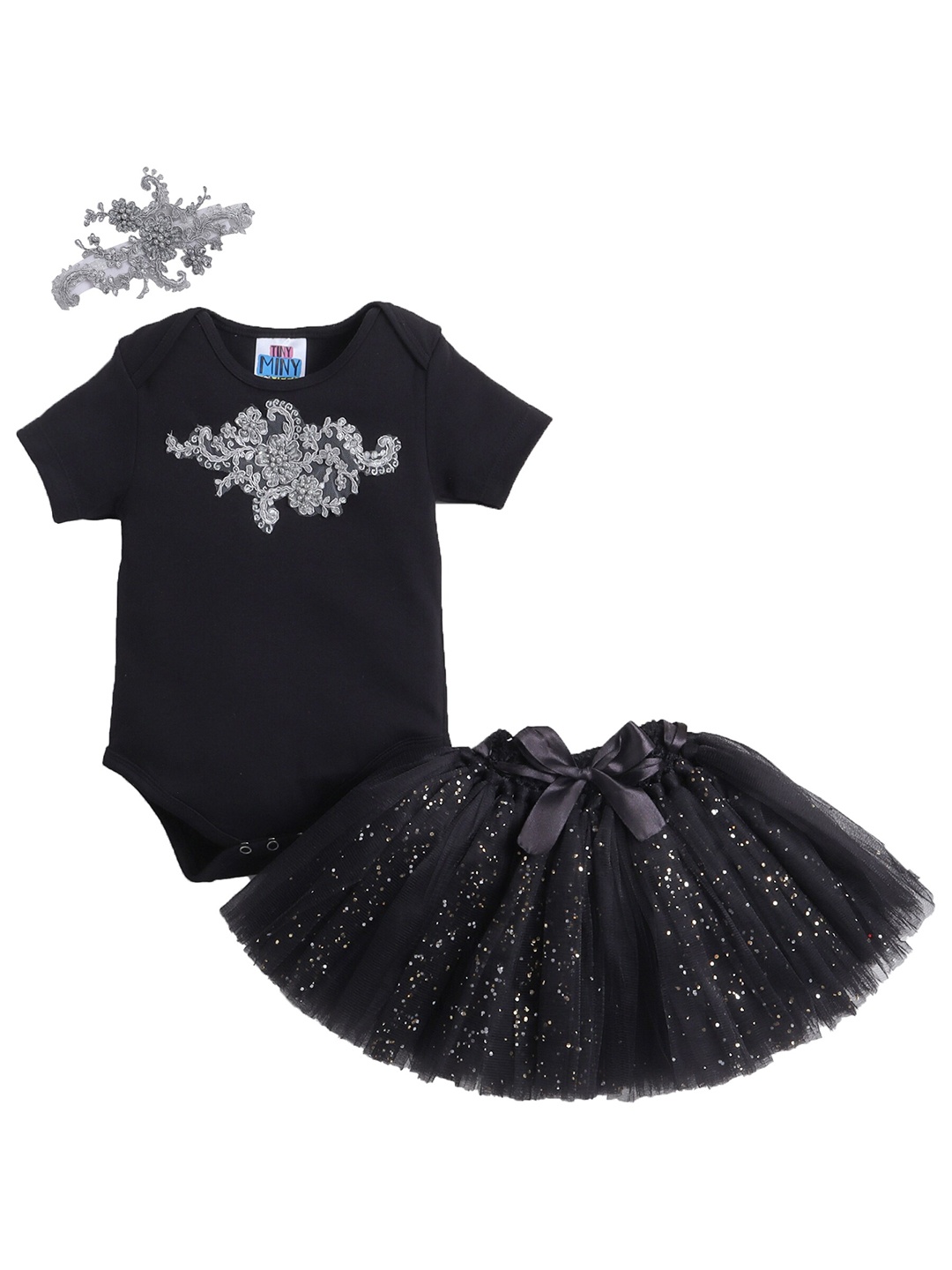 

TINY MINY ME Girls Embellished Top with Skirt, Black