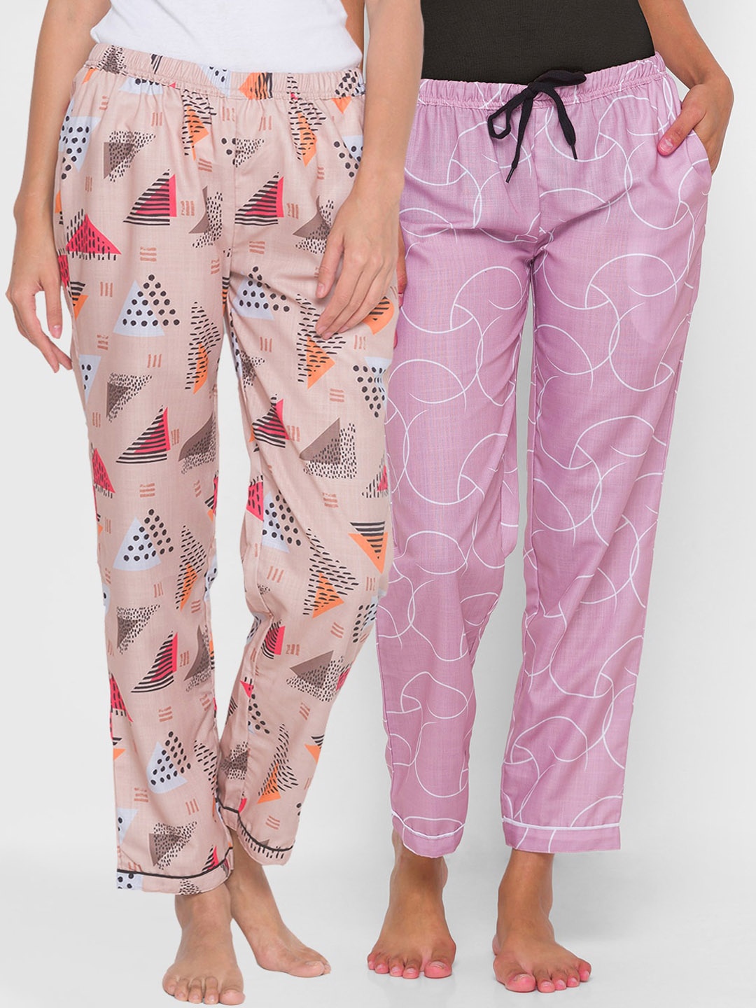 

FashionRack Women Pack of 2 Printed Mid-Rise Cotton Lounge Pants, Beige