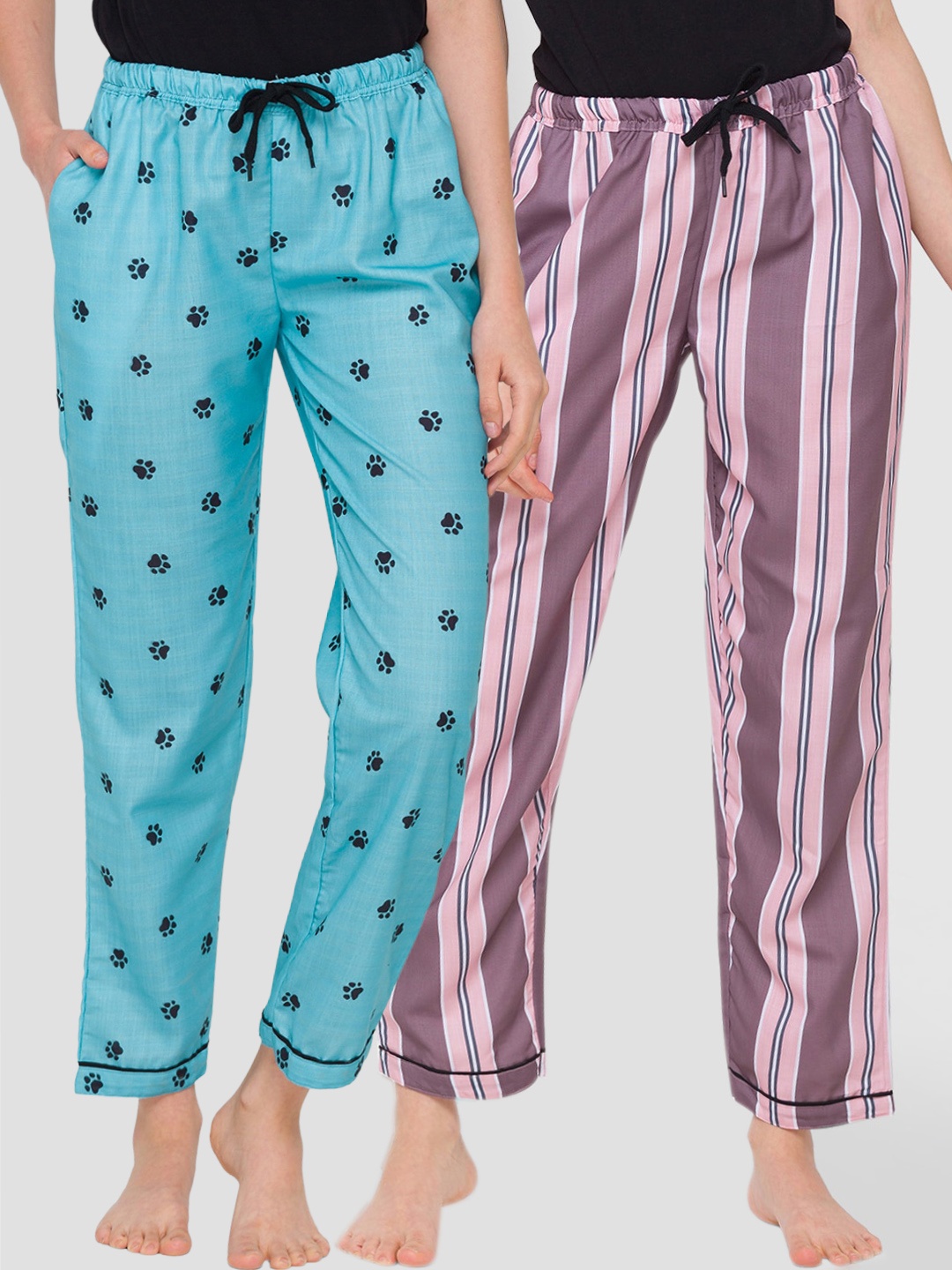

FashionRack Women Pack of 2 Printed Cotton Lounge Pants, Blue