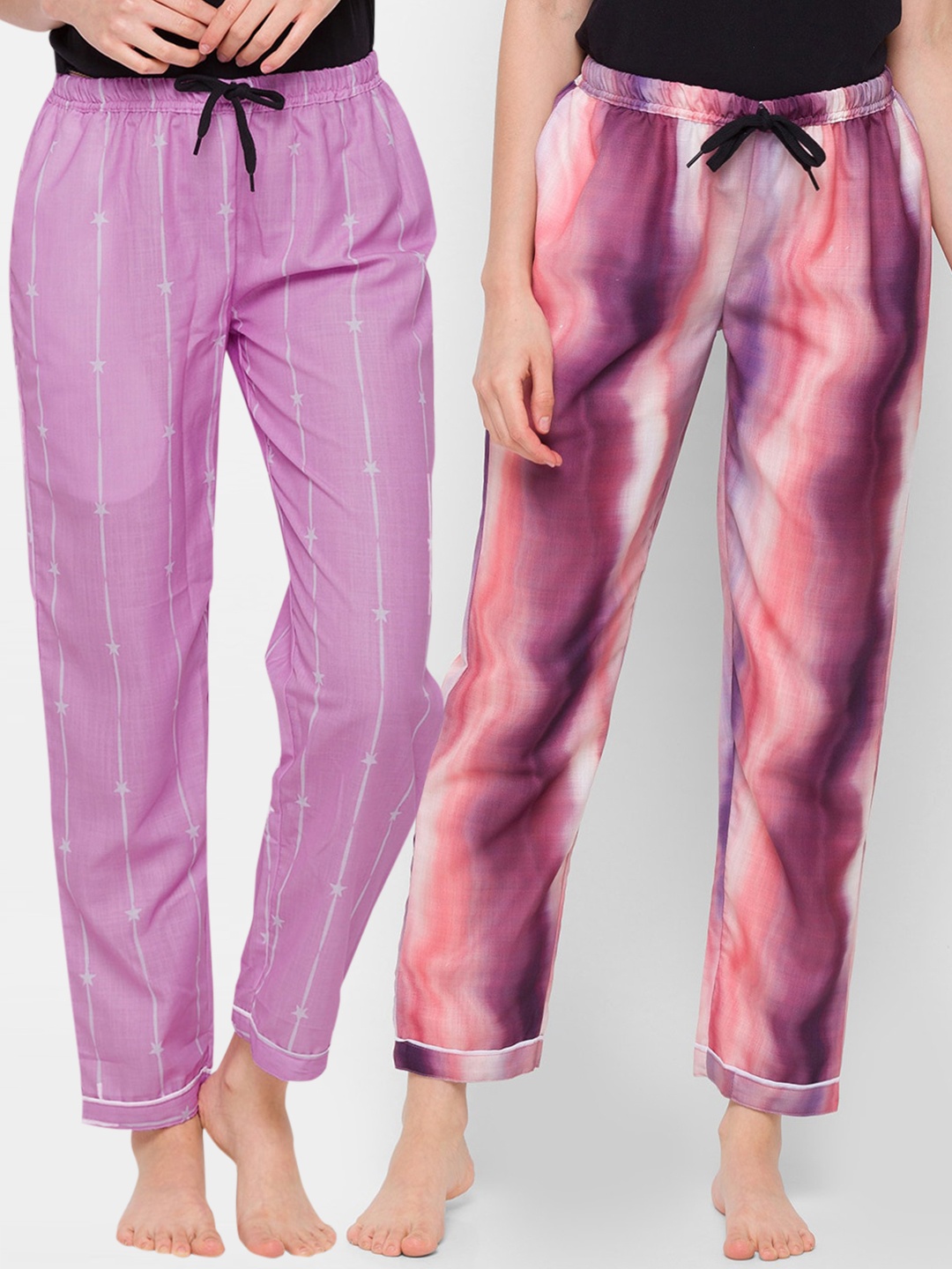 

FashionRack Women Pack Of 2 Printed Cotton Lounge Pants, Purple