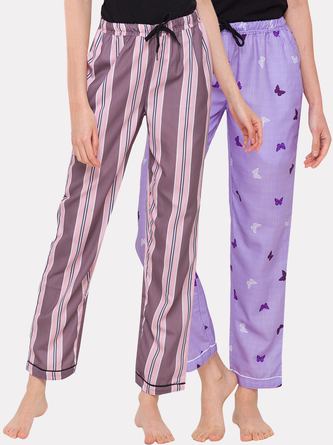 

FashionRack Women Pack Of 2 Printed Cotton Lounge Pants, Purple