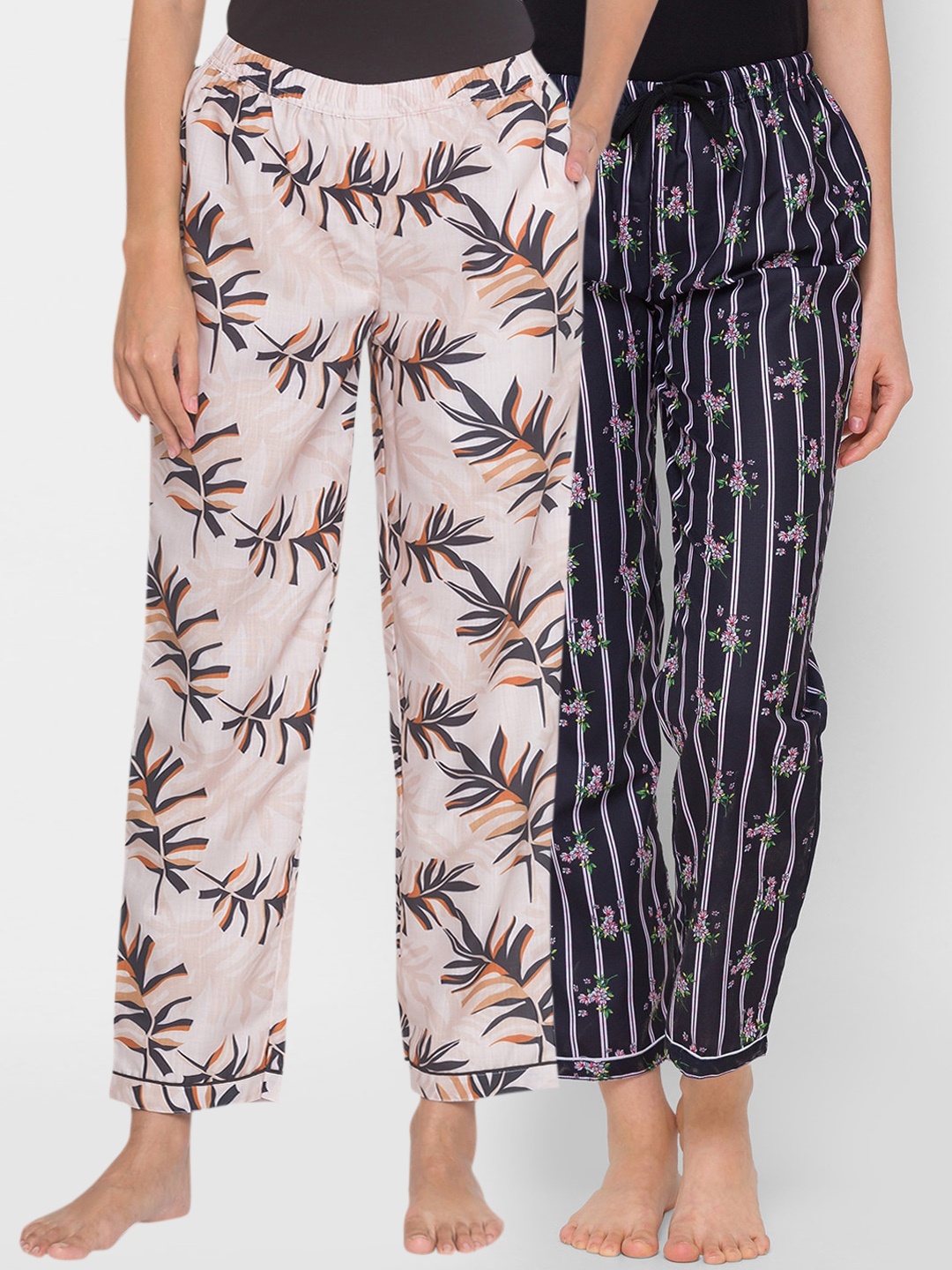 

FashionRack Women Pack of 2 Printed Cotton Lounge Pants, Beige