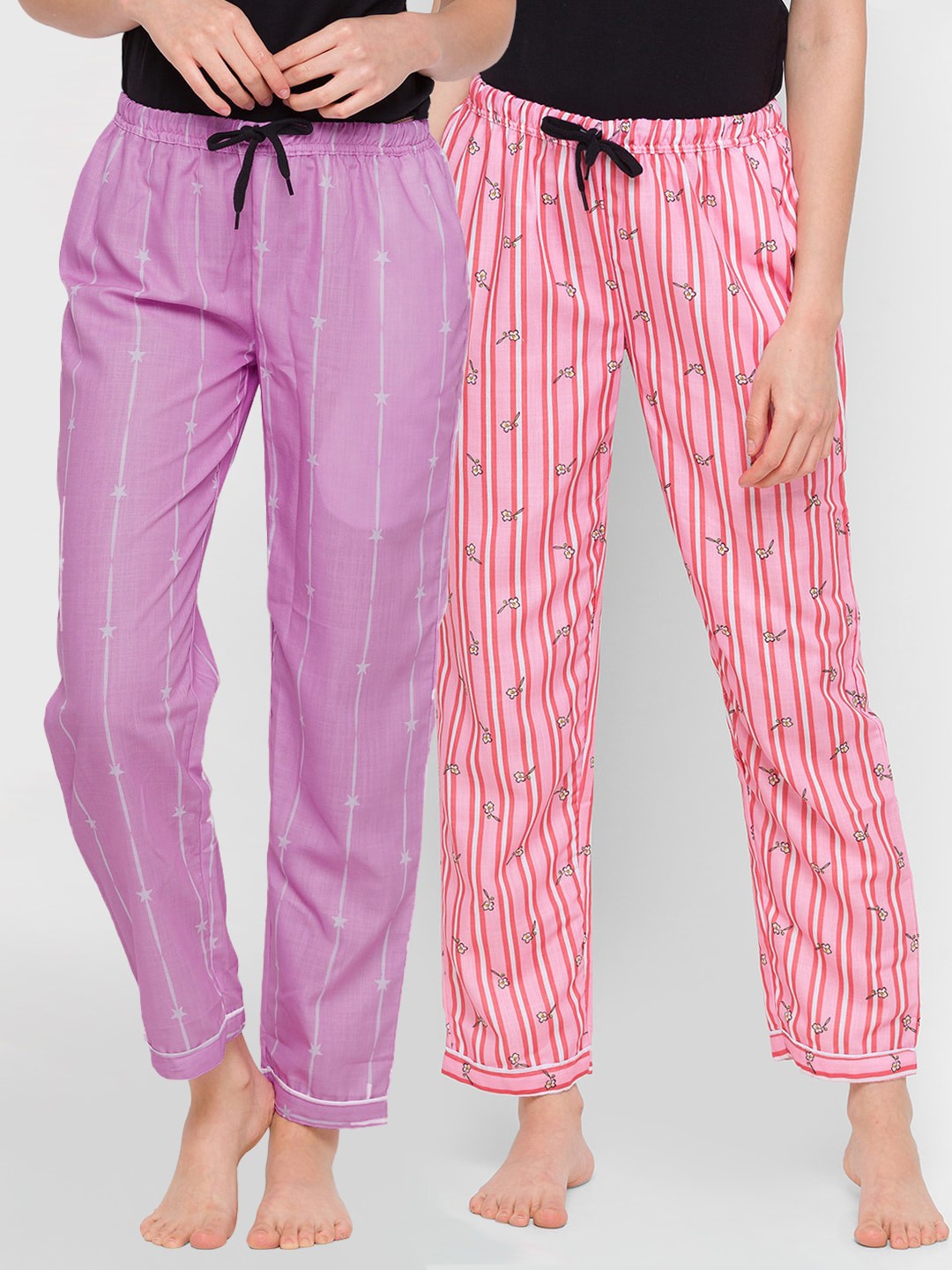 

FashionRack Women Pack Of 2 Printed Cotton Lounge Pants, Purple