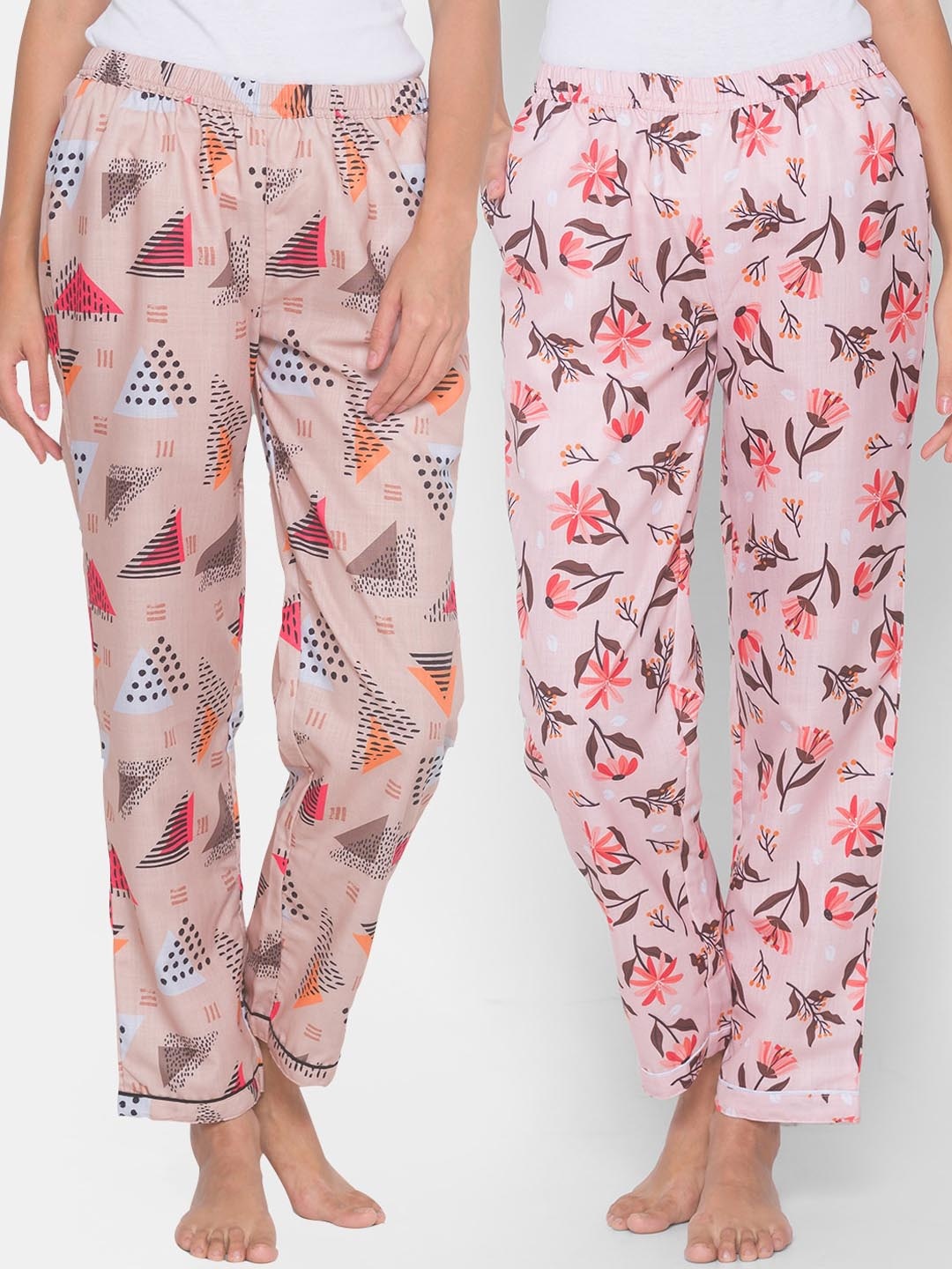 

FashionRack Women Pack of 2 Printed Cotton Lounge Pants, Beige