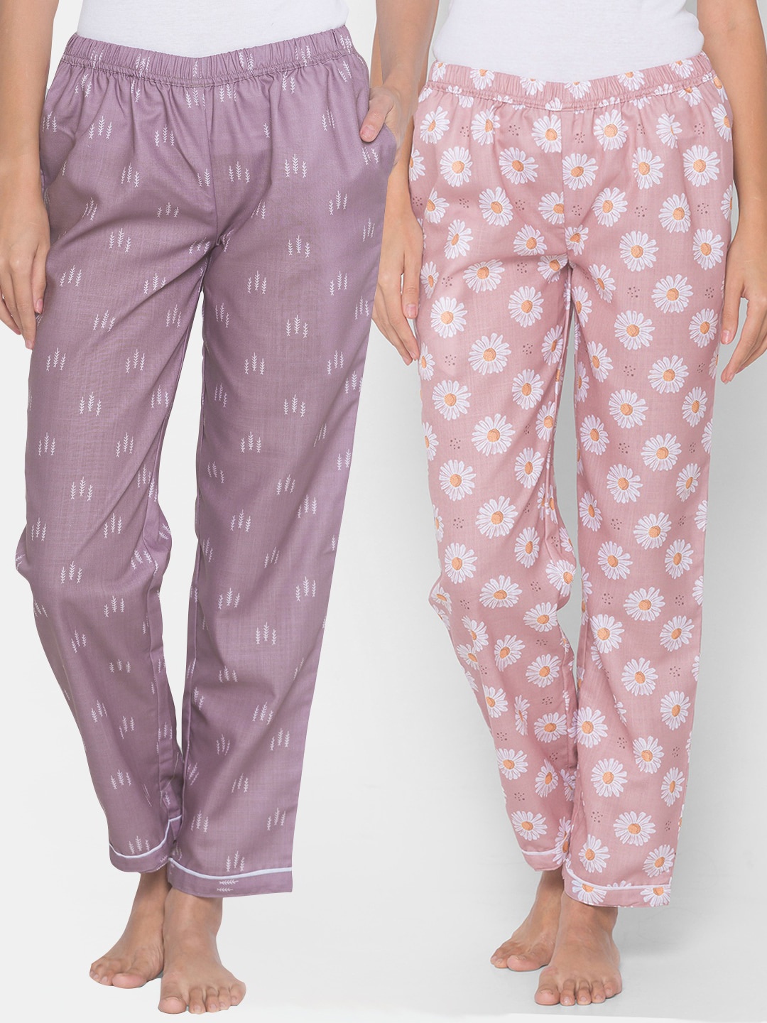 

FashionRack Women Pack Of 2 Printed Mis-Rise Cotton Lounge Pants, Mauve
