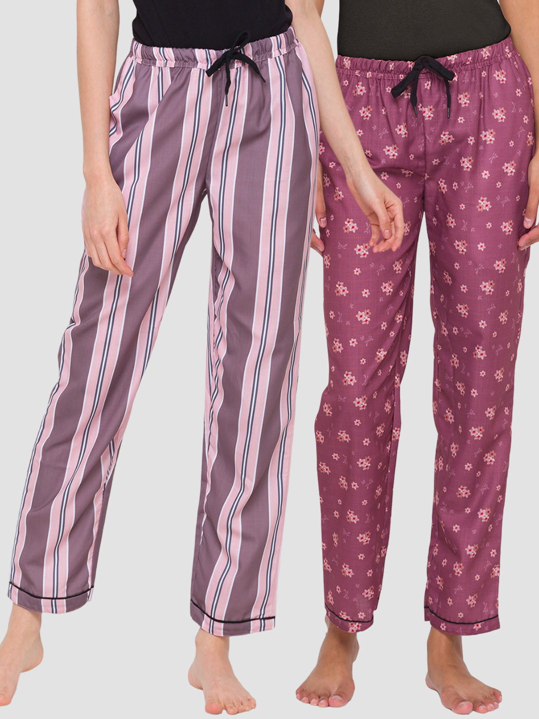 

FashionRack Women Pack of 2 Printed Mid-Rise Cotton Lounge Pants, Pink