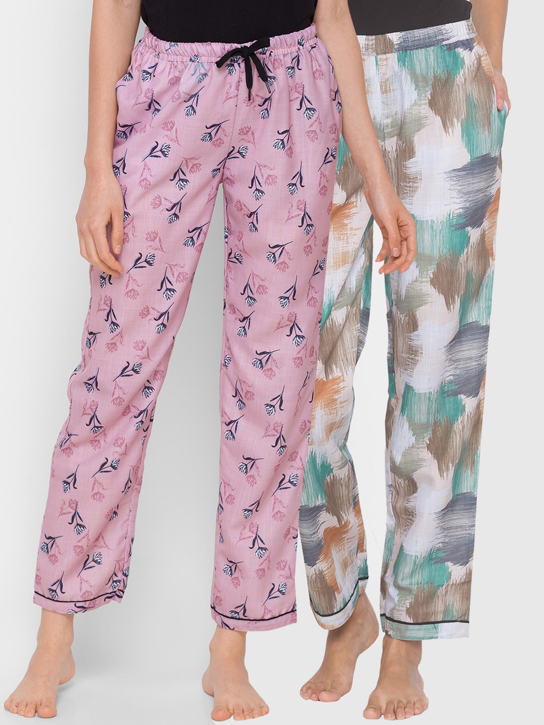 

FashionRack Women Pack of 2 Printed Cotton Lounge Pants, Beige