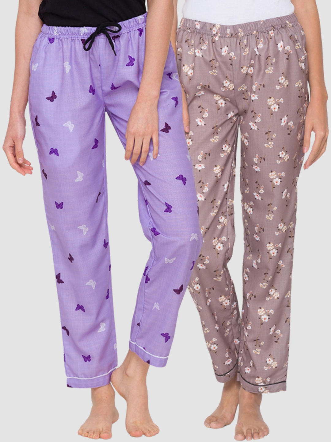 

FashionRack Women Pack of 2 Printed Mid-Rise Cotton Lounge Pants, Mauve