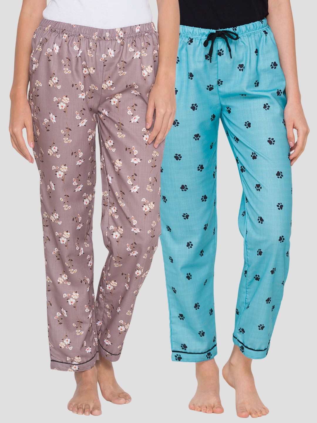 

FashionRack Women Pack Of 2 Printed Mid-Rise Cotton Lounge Pants, Purple