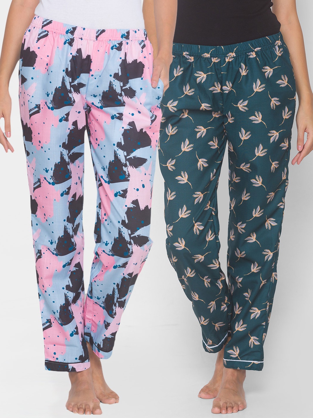 

FashionRack Women Pack of 2 Printed Cotton Lounge Pants, Blue