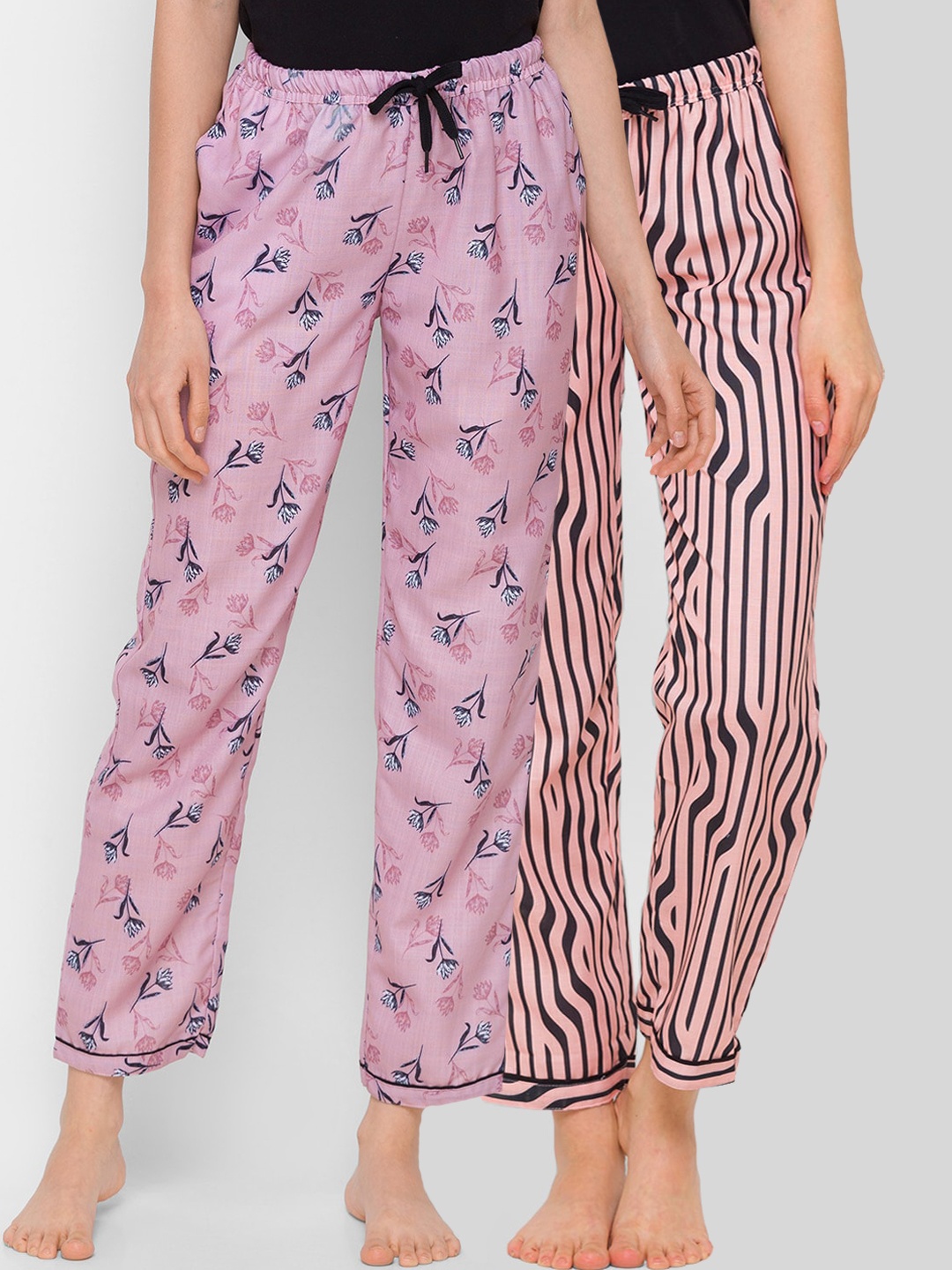 

FashionRack Women Pack Of 2 Printed Cotton Mid-Rise Lounge Pants, Purple
