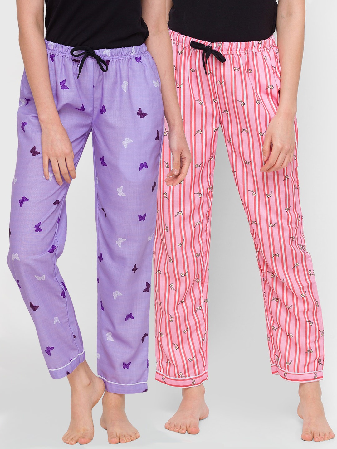 

FashionRack Women Pack Of 2 Cotton Printed Lounge Pants, Purple