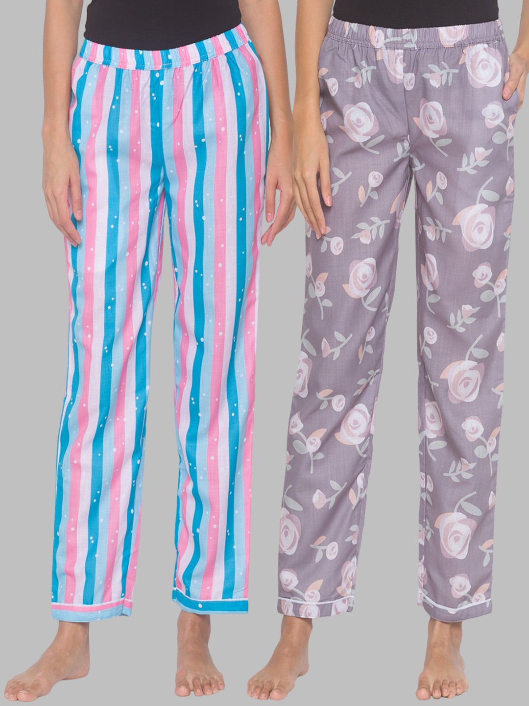 

FashionRack Women Pack Of 2 Cotton Printed Lounge Pants, Brown
