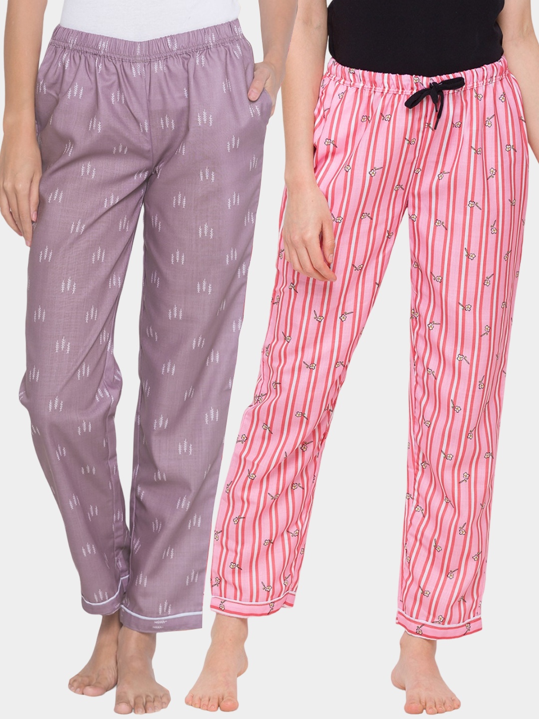 

FashionRack Women Pack Of 2 Cotton Printed Lounge Pants, Purple