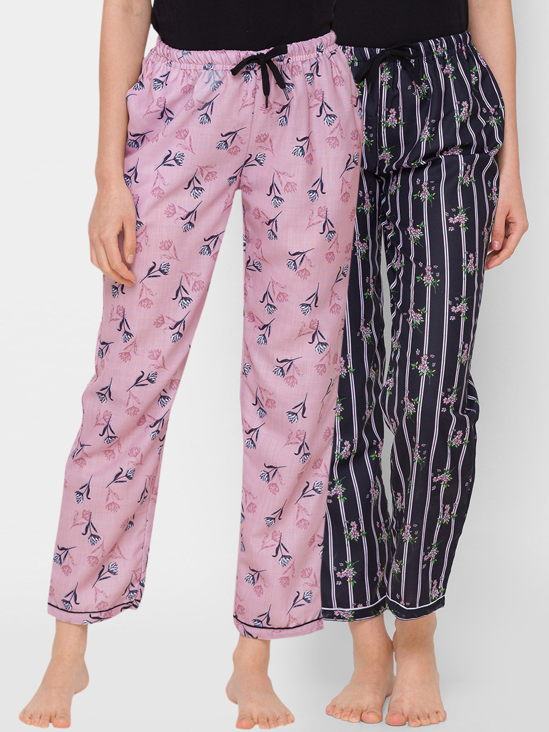 

FashionRack Women Pack Of 2 Printed Cotton Mid-Rise Lounge Pants, Purple