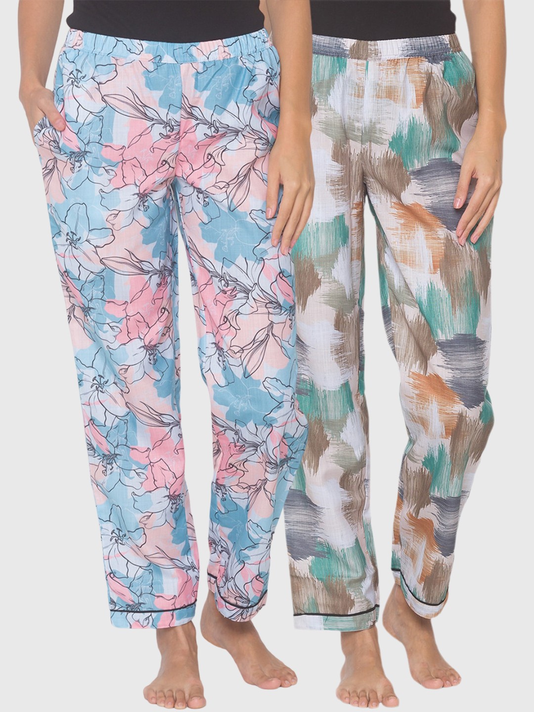 

FashionRack Women Pack Of 2 Cotton Printed Lounge Pants, Beige