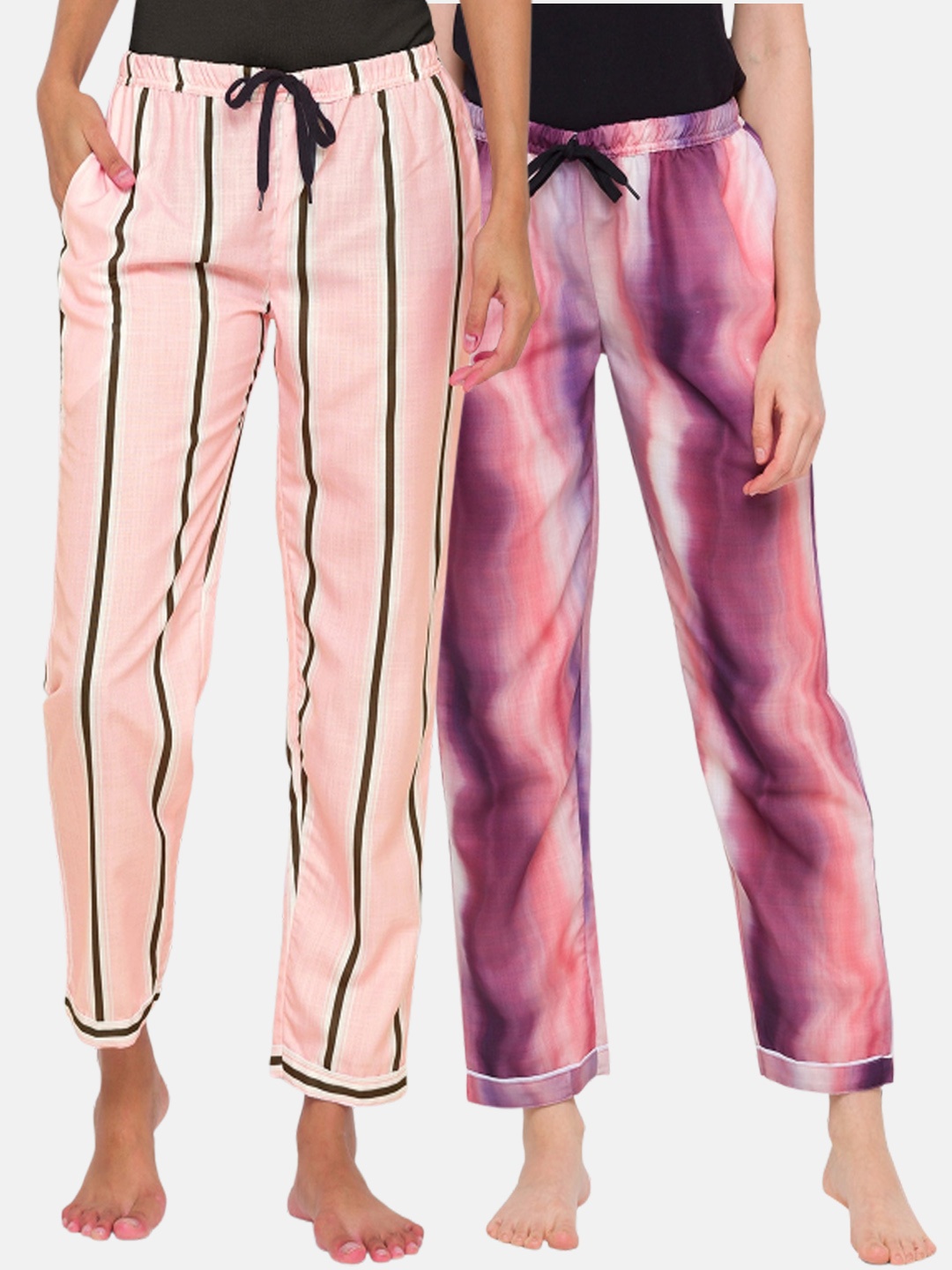 

FashionRack Women Pack Of 2 Cotton Printed Lounge Pants, Purple