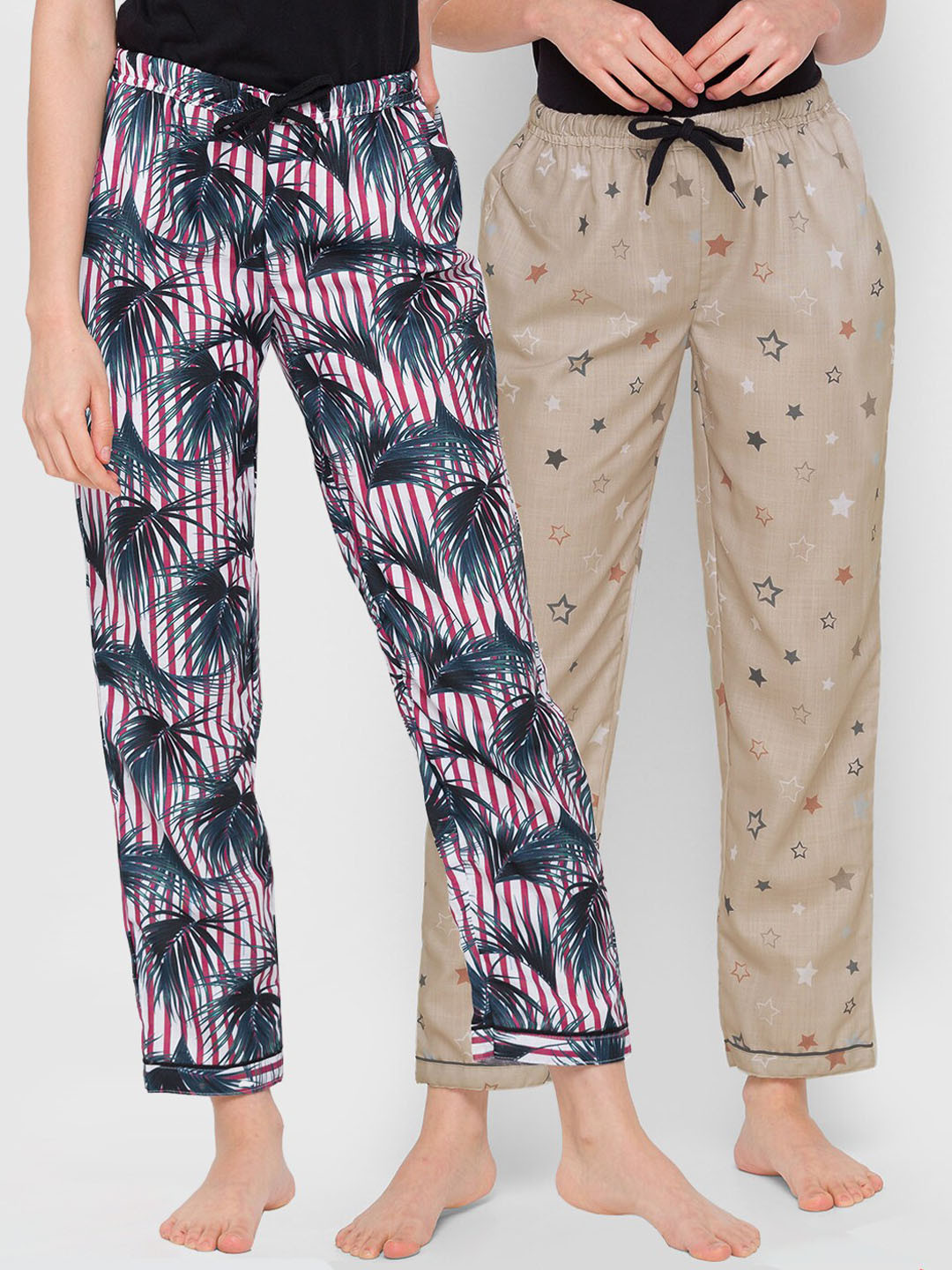 

FashionRack Women Pack Of 2 Cotton Printed Lounge Pants, Red