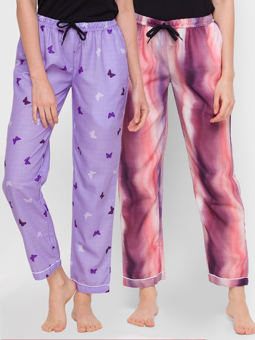 

FashionRack Women Pack Of 2 Printed Cotton Mid-Rise Lounge Pants, Purple