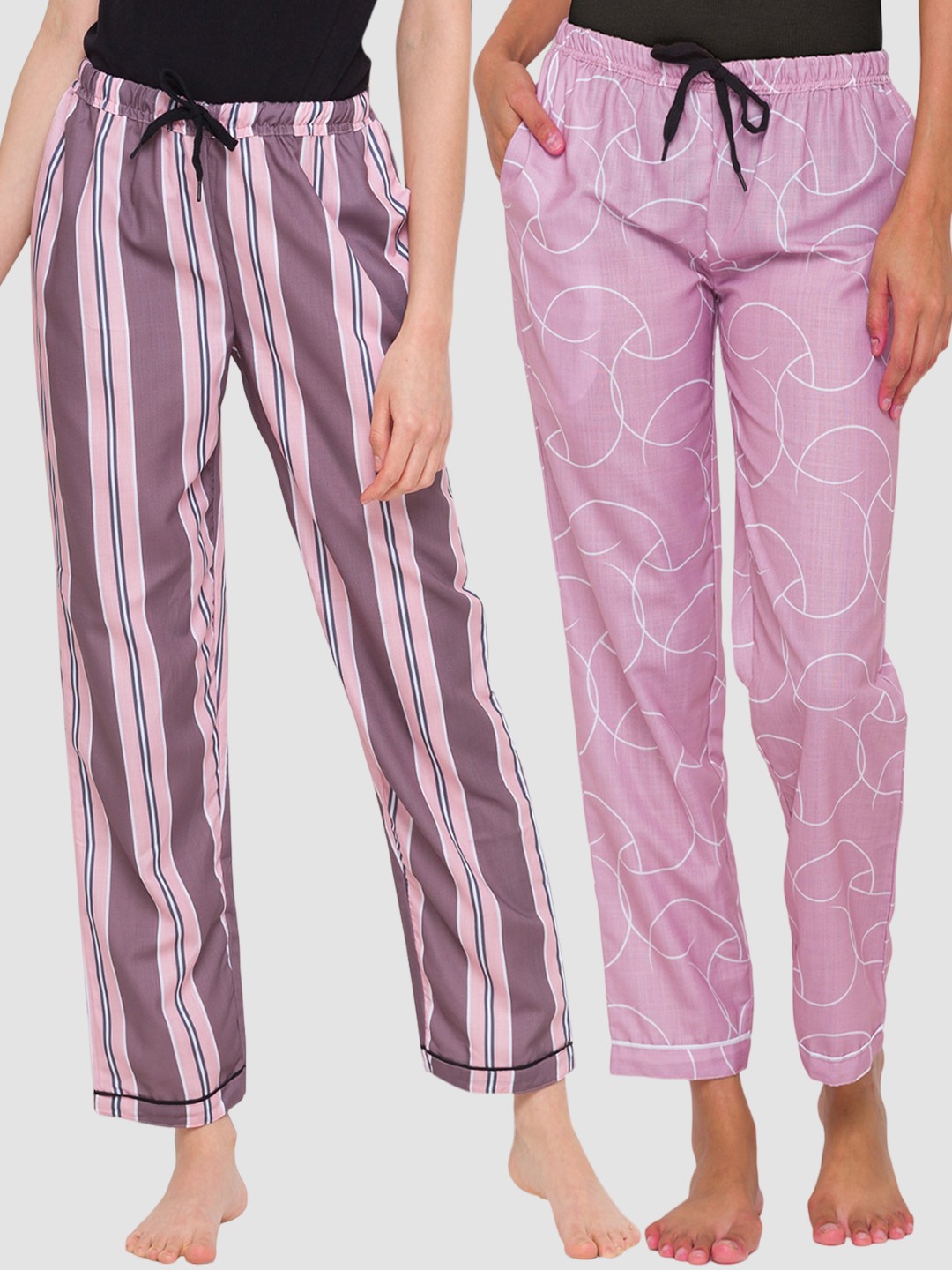 

FashionRack Women Pack of 2 Printed Mid-Rise Cotton Lounge Pants, Pink