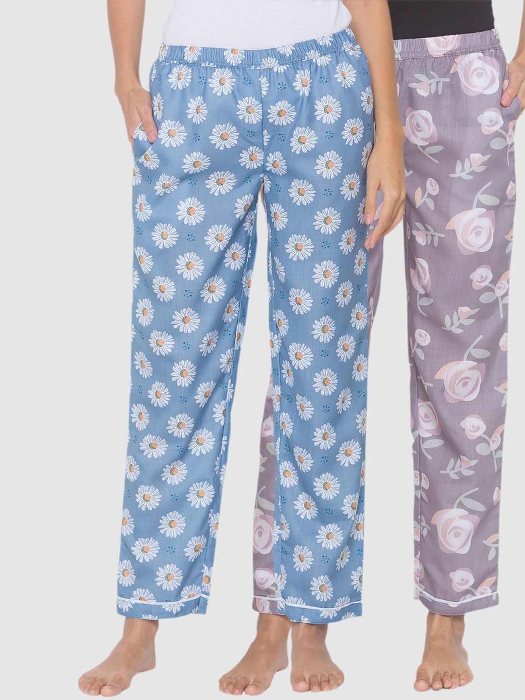 

FashionRack Women Pack Of 2 Printed Mid-Rise Cotton Lounge Pants, Brown