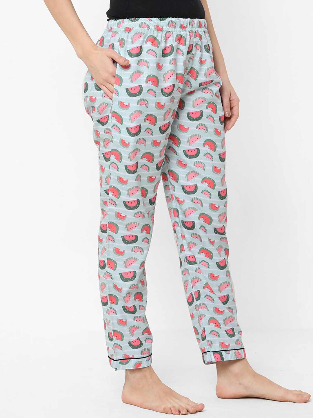 

FashionRack Women Printed Cotton Mid-Rise Lounge Pant, Sea green