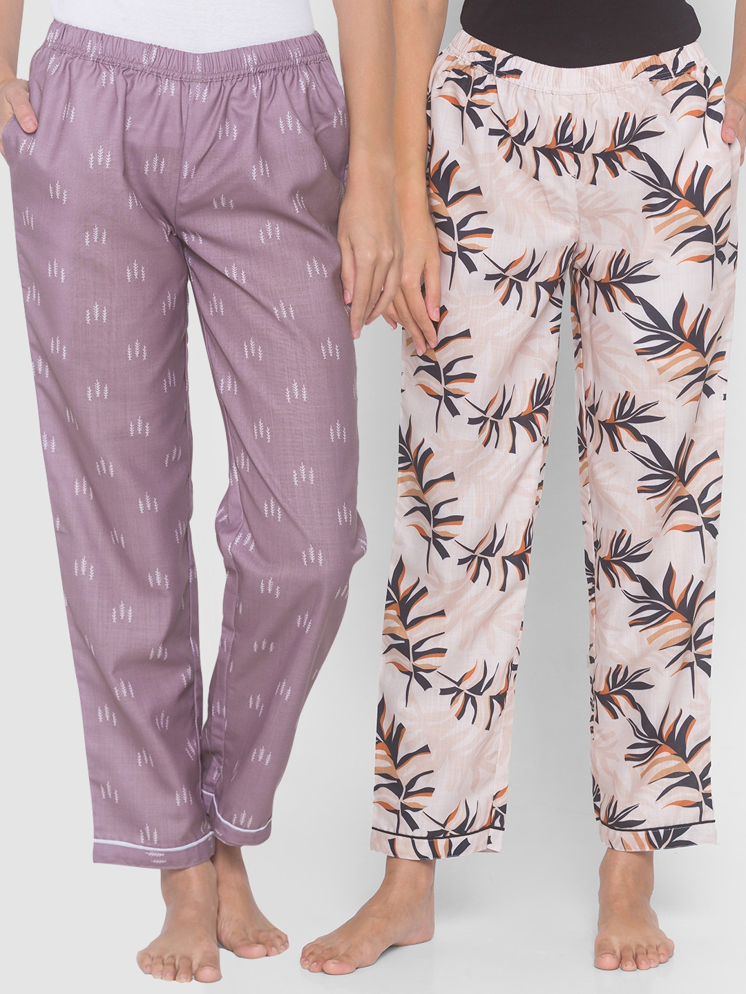 

FashionRack Women Pack of 2 Printed Cotton Lounge Pants, Purple